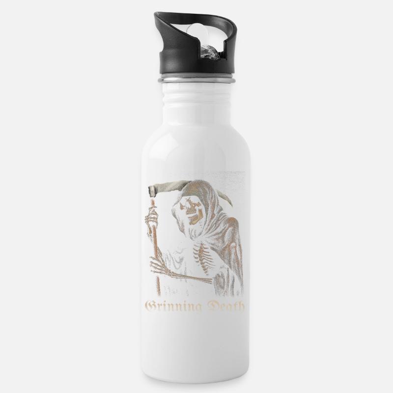 Gruseliger Sensenmann - Trinkflasche mit integriertem Trinkhalm - Weiß