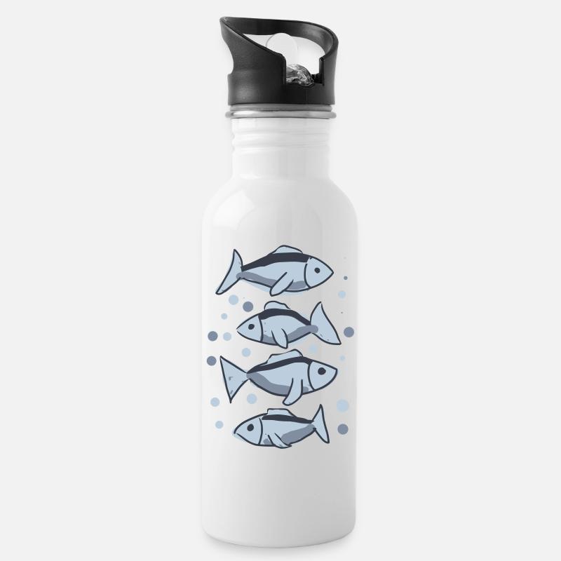 Fische - Trinkflasche mit integriertem Trinkhalm - Weiß