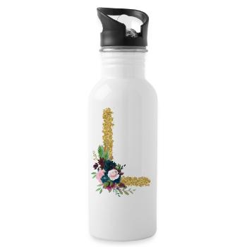 Letter l gold floral - Water bottle with straw - white - Right