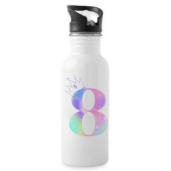 Regenbogen zum 8-jährigen Jubiläum - Trinkflasche mit integriertem Trinkhalm - Weiß - Rechts