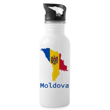 Republik Moldau - Trinkflasche mit integriertem Trinkhalm - Weiß - Rechts