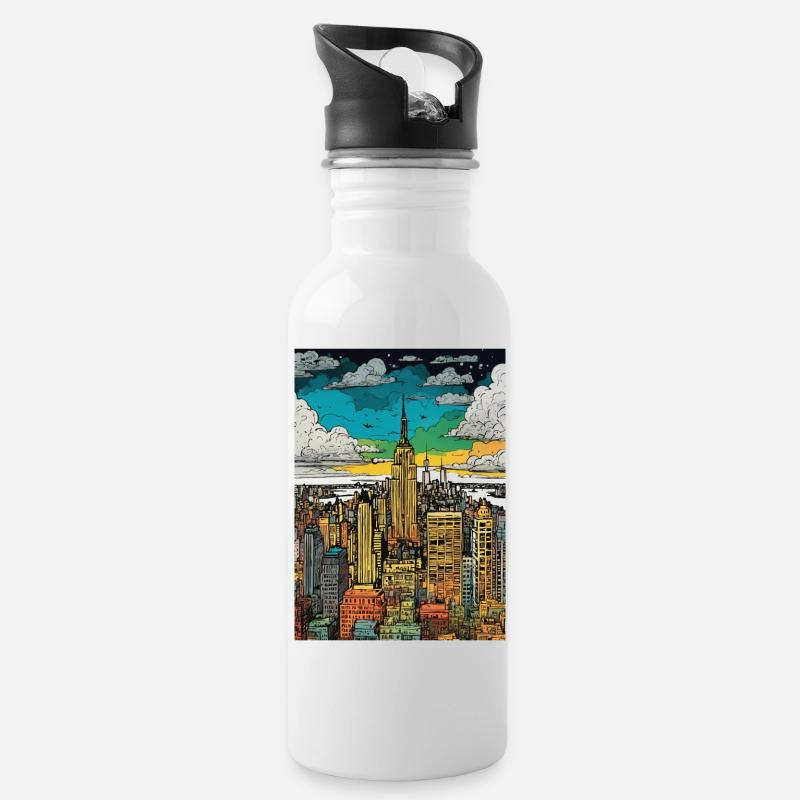 New York - Trinkflasche mit integriertem Trinkhalm - Weiß