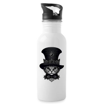 Gothic Katze Motiv auf Bekleidung & Accessoires - Trinkflasche mit integriertem Trinkhalm - Weiß - Rechts