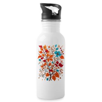 Blumen mit Nüsse - Trinkflasche mit integriertem Trinkhalm - Weiß - Rechts