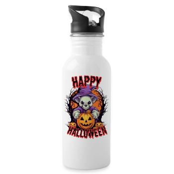Süßer Halloween-Hamster mit Kürbis-Motiv - Trinkflasche mit integriertem Trinkhalm - Weiß - Rechts