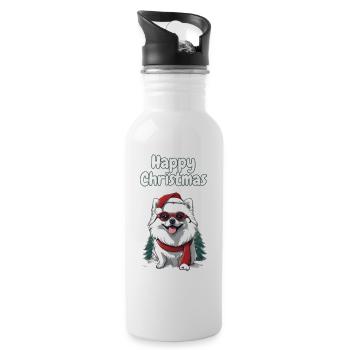 Motif de Noël de Poméranie blanche - Gourde avec paille intégrée - blanc - Droite