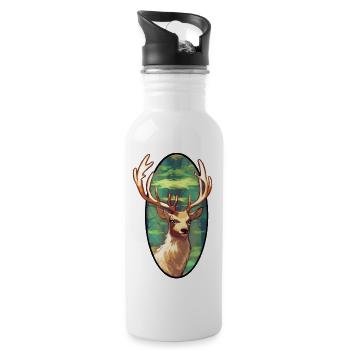 Junger Hirsch - Trinkflasche mit integriertem Trinkhalm - Weiß - Rechts