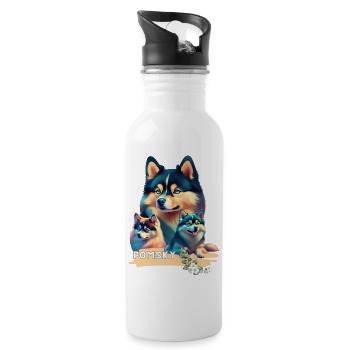 Pomsky Motivauf Bekleidung und Accessoires - Trinkflasche mit integriertem Trinkhalm - Weiß - Rechts