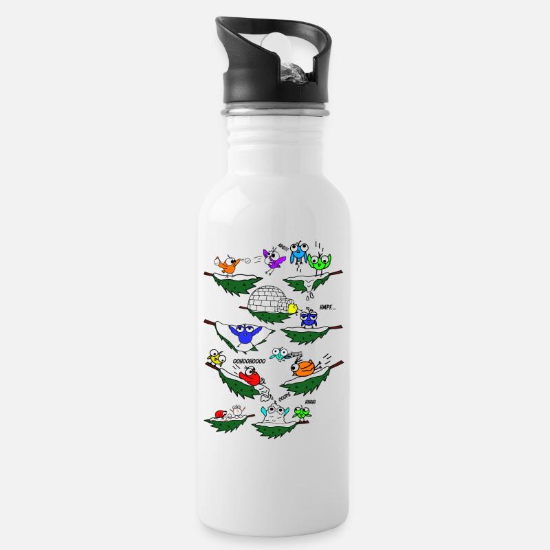 Bunte Vögel auf Ästen im Winter - Trinkflasche mit integriertem Trinkhalm - Weiß