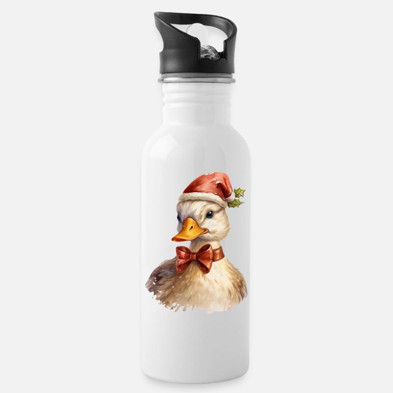 Canard avec bonnet de Noel, t shirt, mug - Gourde avec paille intégrée - blanc