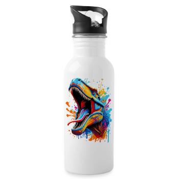 T-Rex Coloré - Dinosaure Tyrannosaurus Rex - Gourde avec paille intégrée - blanc - Droite