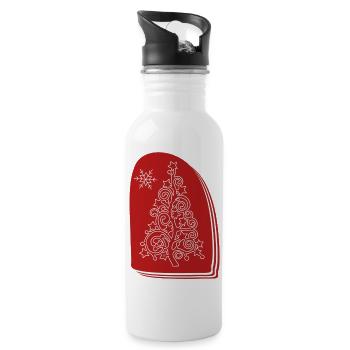 "Tree", Boho Line Art Design, Series "Xmas" - Water bottle with straw - white - Right