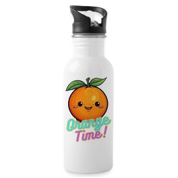 Orange Time Motif - Water bottle with straw - white - Right