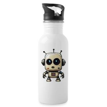 Roboter - Trinkflasche mit integriertem Trinkhalm - Weiß - Rechts