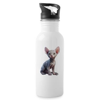 Katze Porzellan Sphynx - Trinkflasche mit integriertem Trinkhalm - Weiß - Rechts