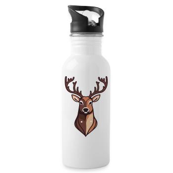 Reindeer Christmas Drawing - Water bottle with straw - white - Right