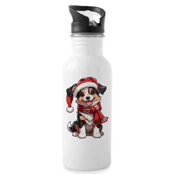 chien avec bonnet de noel - Gourde avec paille intégrée - blanc - Droite