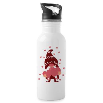 Lustiger Gnom hängt ein rotes Herz Valentinstag 2024 - Trinkflasche mit integriertem Trinkhalm - Weiß - Rechts