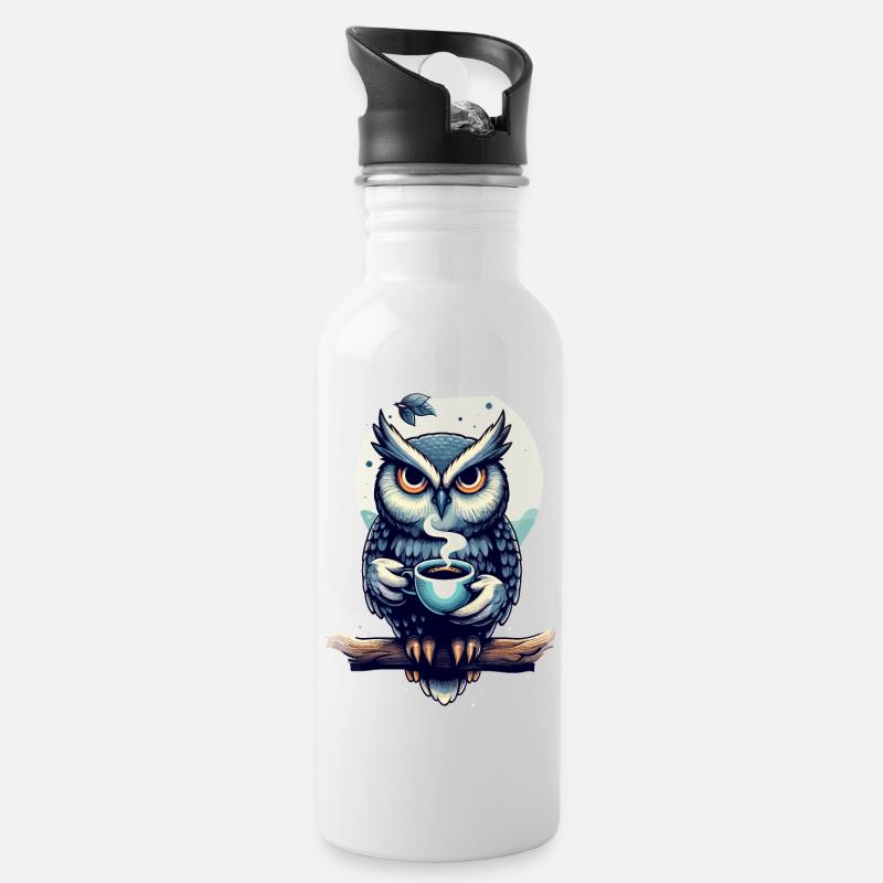 Hibou veilleur de nuit - Gourde avec paille intégrée - blanc