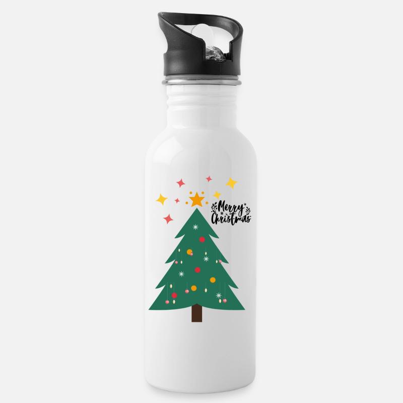 Weihnachtsbaum - Christbaum - Trinkflasche mit integriertem Trinkhalm - Weiß