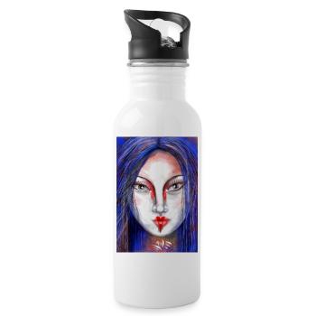 Farbkontrollierte Masken berührte Kunst - Trinkflasche mit integriertem Trinkhalm - Weiß - Rechts