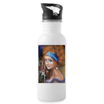 Farbige Retro-Porträtkunst mit Farbspritzereffekt - Trinkflasche mit integriertem Trinkhalm - Weiß - Rechts
