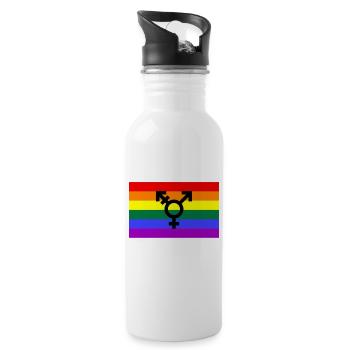 Pride Flagge mit Geschlechterzeichen - Trinkflasche mit integriertem Trinkhalm - Weiß - Rechts