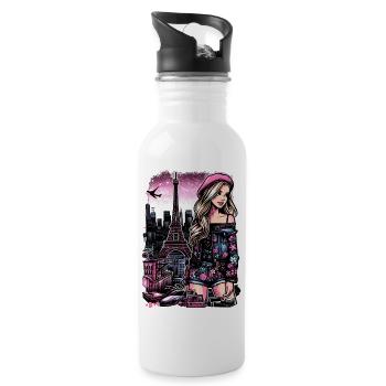 Paris Fashion Flair – Eiffelturm Chic - Trinkflasche mit integriertem Trinkhalm - Weiß - Rechts