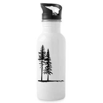 Silhouetten von zwei großen Bäumen im Wald - Trinkflasche mit integriertem Trinkhalm - Weiß - Rechts
