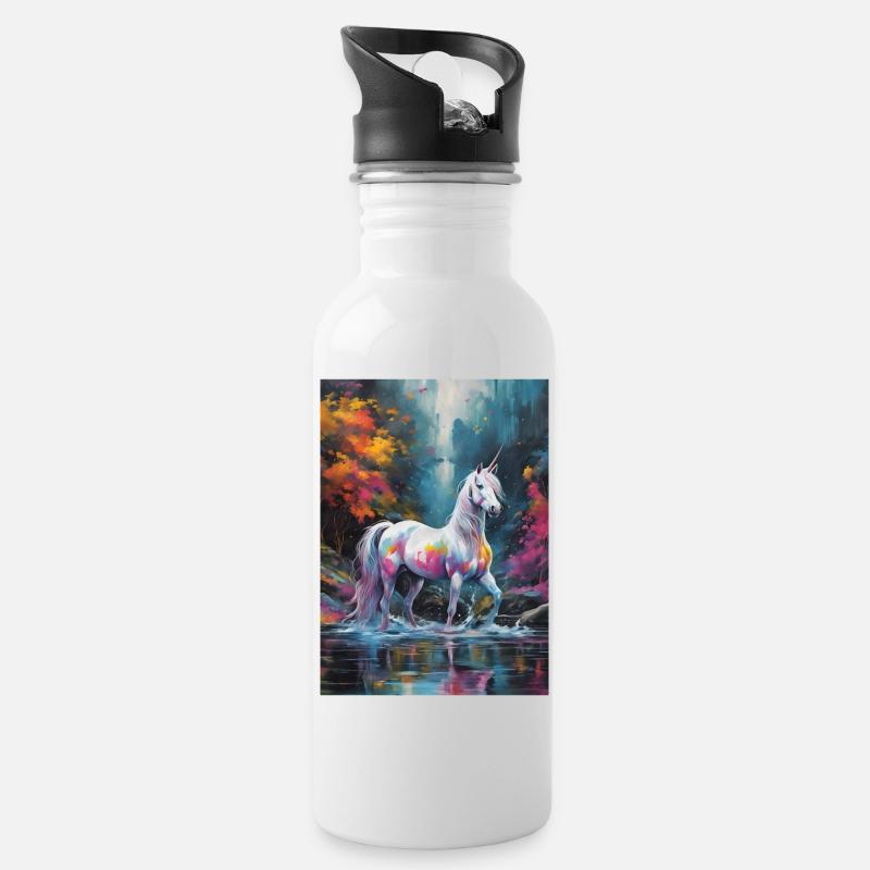Une Licorne avec des taches de couleurs - Gourde avec paille intégrée - blanc