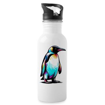 Pinguin - Trinkflasche mit integriertem Trinkhalm - Weiß - Rechts