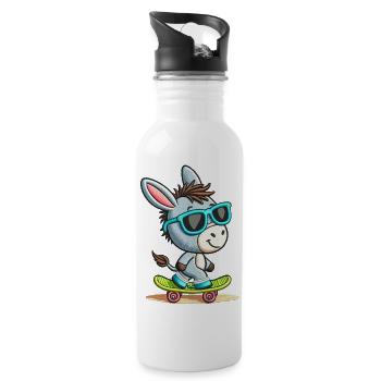 Cool Skater Donkey Tee - Water bottle with straw - white - Right