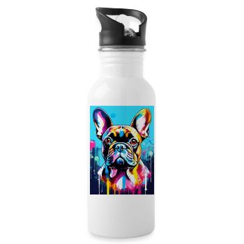 Bulldog peinture Bouledogue français - Gourde avec paille intégrée - blanc - Droite