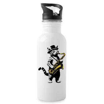 Cat Saxophone Music Street Art Stencils Style - Water bottle with straw - white - Right