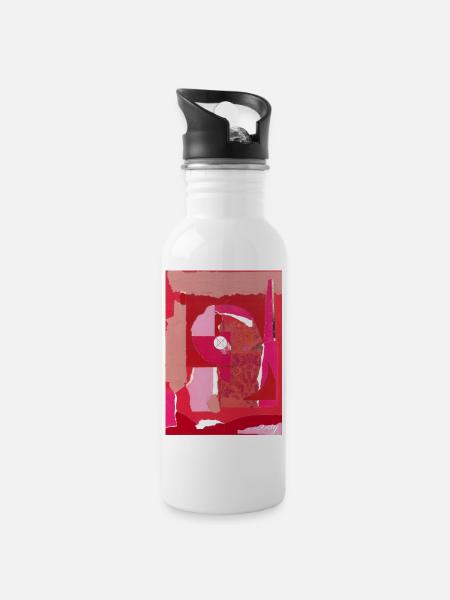 Rote Collage - Trinkflasche mit integriertem Trinkhalm - Weiß
