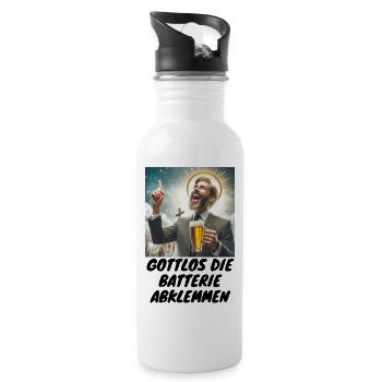 Malle Gottlos die Batterie abklemmen Bier saufen 2 - Trinkflasche mit integriertem Trinkhalm - Weiß - Rechts