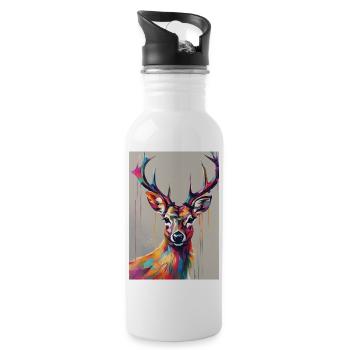 Hirsch bunt - Trinkflasche mit integriertem Trinkhalm - Weiß - Rechts