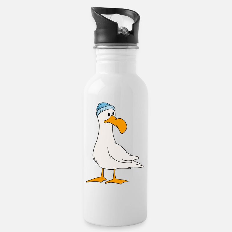 Möwe - Trinkflasche mit integriertem Trinkhalm - Weiß