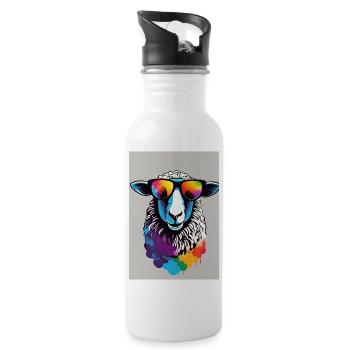 Schaf mit Sonnenbrille - Trinkflasche mit integriertem Trinkhalm - Weiß - Rechts