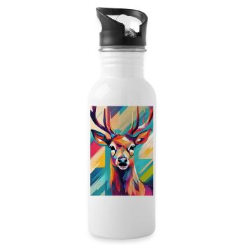 Tête de cerf colorée - Gourde avec paille intégrée - blanc - Droite
