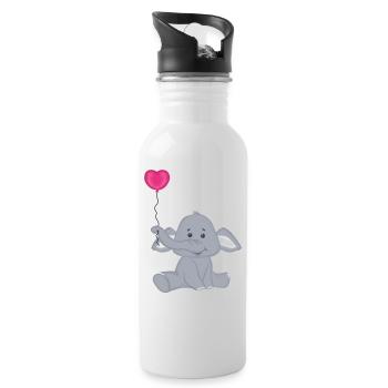 Baby Elefant mit Herz Luftbalon - Trinkflasche mit integriertem Trinkhalm - Weiß - Rechts