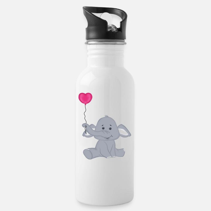 Bébé éléphant avec montgolfière coeur - Gourde avec paille intégrée - blanc