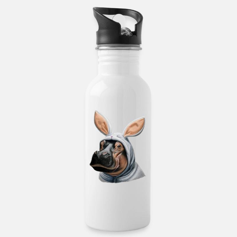 Lapin hippopotame blanc - Gourde avec paille intégrée - blanc