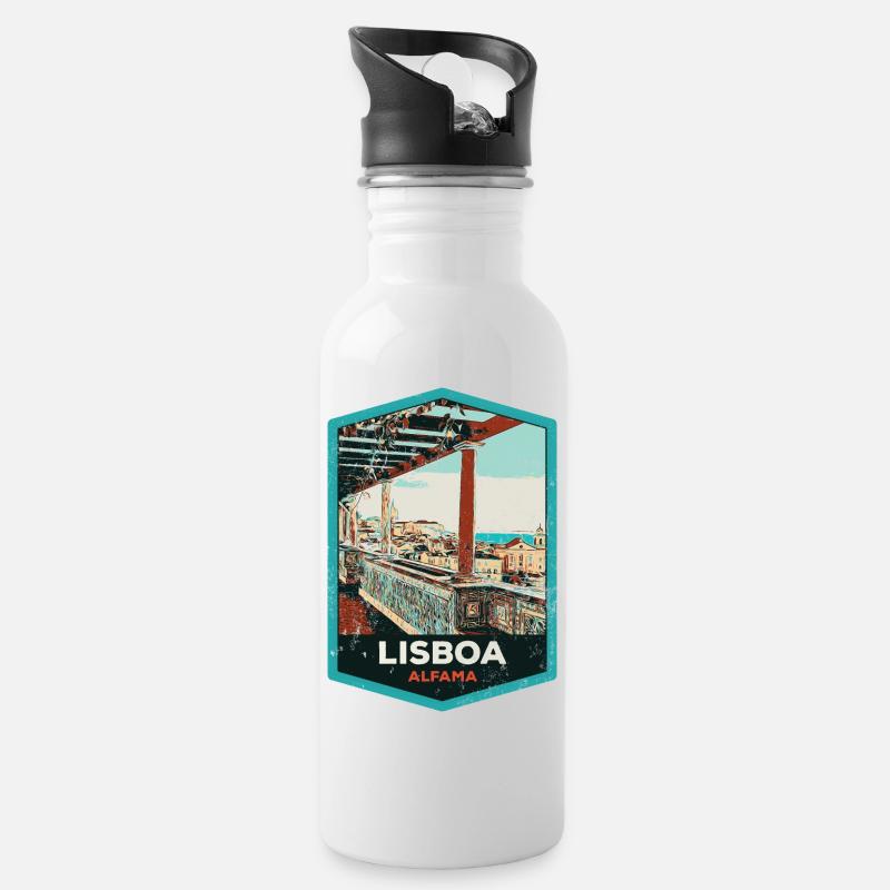 Illustration Alfama, Lissabon - Trinkflasche mit integriertem Trinkhalm - Weiß