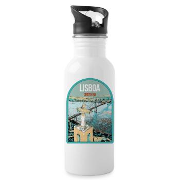 Christ the King Lisbon: View of the 25th of April Bridge over the Tagus River - Water bottle with straw - white - Right
