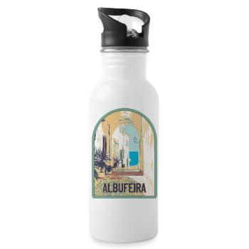 Rue pittoresque de la vieille ville d'Albufeira - Gourde avec paille intégrée - blanc - Droite