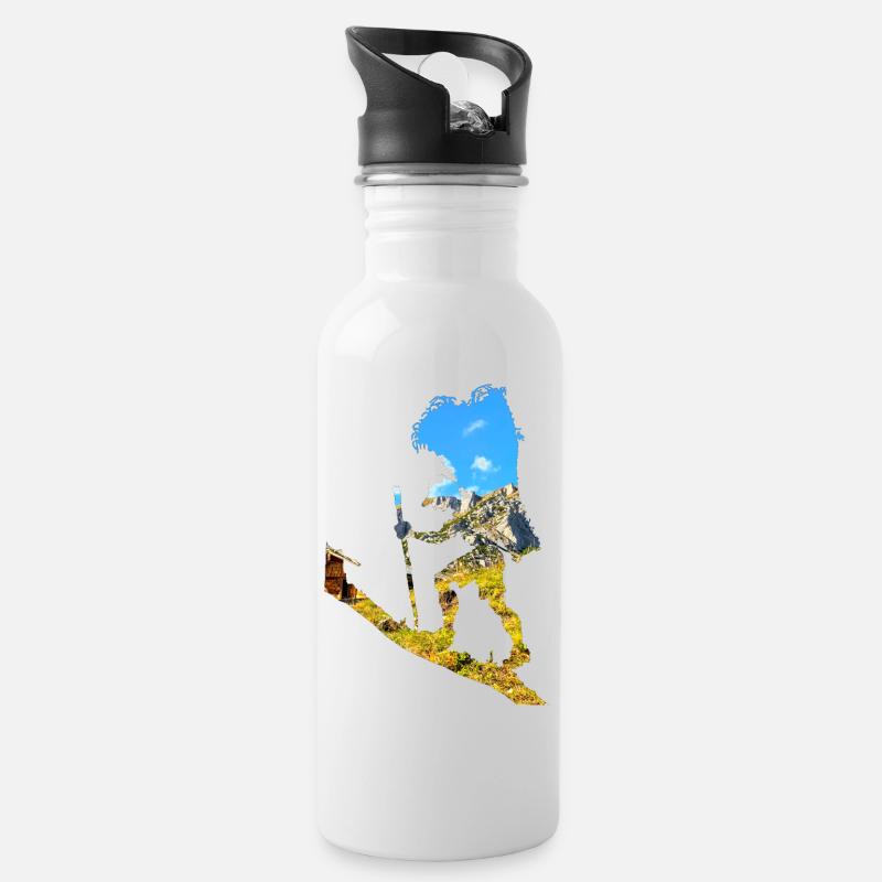 Aufi aufn Berg eine in die Hittn - Trinkflasche mit integriertem Trinkhalm - Weiß