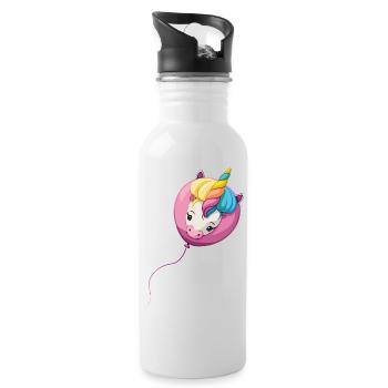 Einhorn Ballon - Trinkflasche mit integriertem Trinkhalm - Weiß - Rechts