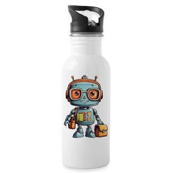 Petit robot avec cartable premier jour d’école - Gourde avec paille intégrée - blanc - Droite