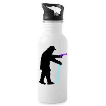 Grandpa robber silhouette with walking stick and gun - Water bottle with straw - white - Right